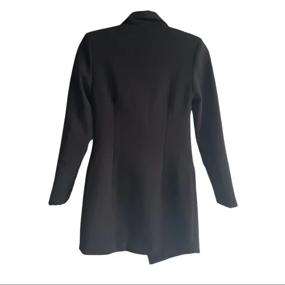 (SOLD) PRETTYLITTLETHING Black Double Breasted Asymmetrical Long Blazer Dress 2 - Picture 4 of 6